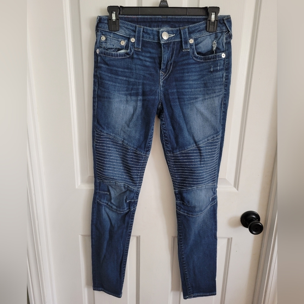 True Religion Women’s SUPER SKINNY Jeans Ribbed Moto Women Size 27